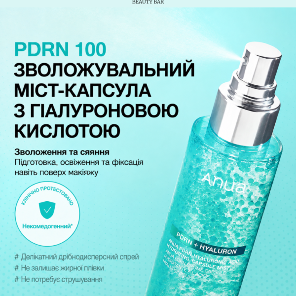 NUA PDRN Hyaluronic Acid Hydrating Capsule Mist — зволожувальний міст для сяйва шкіри інфографіка